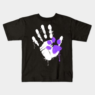 High Five Hand Print With Purple Paw Print On Purrsday Kids T-Shirt